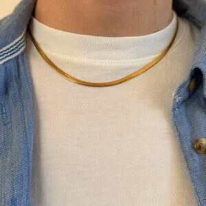 Y2K Simple Flat Gold Necklace Unisex 19" Chain Great Quality New